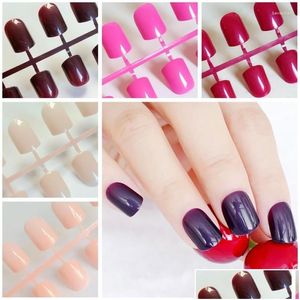 Faux Nails Bright Candy Artificiel Fake Short Fingernails for Design DIY Fr Tips Manucure Tool Drop Livrot Otvrj