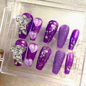 Faux Ongles Faux Ongles À La Main Paillettes Violet Faux Ongles Conseils Avec Ange Design Presse Sur Les Ongles Y2K Long Cercueil Acrylique Faux Ongles Avec Colle Manucure 230509