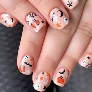 Faux ongles français manucure dessin animé Halloween presse sur citrouilles drôles conseils d'ongles détachables femmes