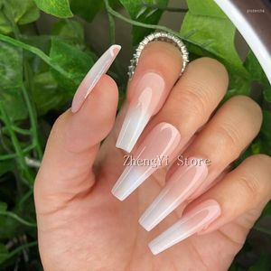 Uñas postizas Long Ombre Fake Coffin Artificial Color Impress Nail Art Tips Años Faux Ongles Boda Decoración Uñas Prud22