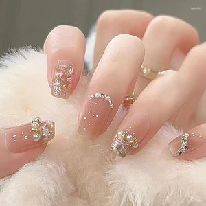 Faux ongles belle douce été petit Style parfumé perle Ballet ongles paillettes poudre faux fini couverture complète facile à porter colle