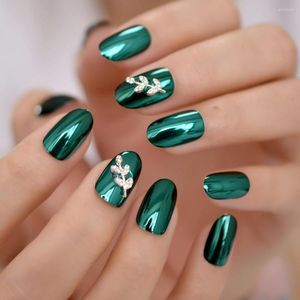 Falsas uñas espejo metálico acrílico prensa personalizada en la aleación verde decoración de la hoja de plata dama uñas 24
