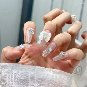 Faux ongles purs faits à la main, luxe haut de gamme, portant une ombre clairsemée pour rester parfumé, perle papillon, vente en gros