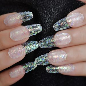 Uñas postizas Spirit Christmas Nail Art Deisned Press On Nails Gorgeous Extra Long Coffin Holographic Glitter Gel Clear Fake