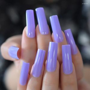 Faux Ongles Super Long Violet Faux Ongles Conseils Droit Carré Brillant Presse Sur Couverture Complète Couleur Unie Salon Ongle Manucure Outils Prud22