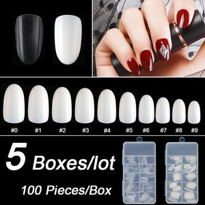 Uñas postizas al por mayor 5 cajas/lote 100 unids/caja corto acrílico ovalado redondo falso dedo cubierta completa Nail Art Tips Artificial