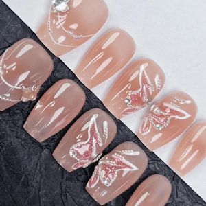 Faux ongles en gros ensemble fait à la main presse sur rose coloré blanchissant mignon amovible réutilisable avec une qualité supérieure. No. 19624