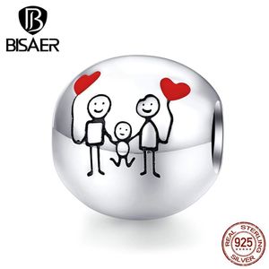 Perles de famille Bisaer 925 Sterling Sild Sweet Family Photo Perles Charms Fit Charme Bracelets Bracelets DIY Bijoux ECC1339 Q0531