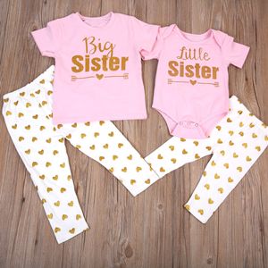 Trajes a juego de la familia Big Sister T shirt Tops Pant Little Baby Body Pant Heart Print Outfit Ropa 2PCS Set Match 230511