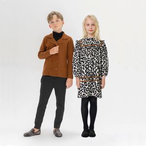 Trajes a juego para la familia, vestidos para niñas adolescentes de otoño, chaqueta para niño, monos, ropa de bebé, ropa de algodón Floral, ribete de terciopelo marrón #7201 221203