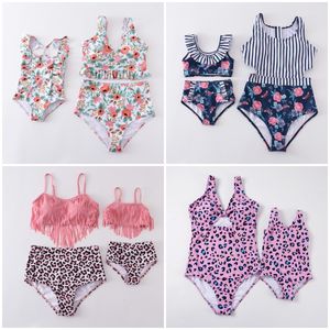 Tenues assorties pour la famille Girlymax Summer Baby Girls Vêtements pour enfants Mommy Me Stripe Floral Leopard Maillot de bain Bikini Boutique Set Vêtements pour enfants 230427