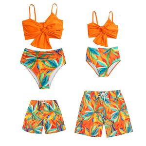 Famille correspondant maillots de bain à volants mère fille maillots de bain plage maman et moi robes de bikini vêtements père fils short de bain 240327