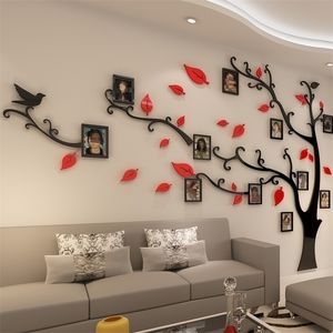 Famille Po Wall Sticker Décorations pour la maison Mur Stricker Arbre Salon TV Fond 3D Acrylique Cadre Photo Stickers Muraux 201211