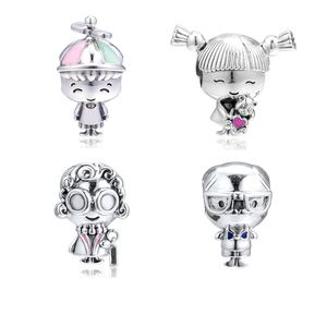 Signe de la famille Mr Mrs Wise Hat Boy Pigtails Girl Charm Beads for Bracelets Women Charms Jewelry Making DIY 925 Sterling Silver Q0531