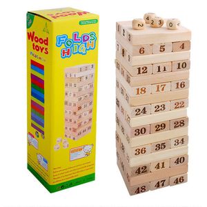 Torre gigante de juguetes familiares Toya original de color de madera Juguetes de madera bloques de construcción digital juguetes educativos