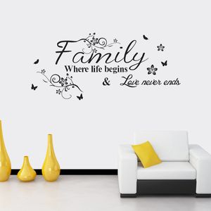 Famille où la vie commence l'amour ne se termine jamais Stickers muraux salon fond chambre décor à la maison amovible proverbes anglais affiche