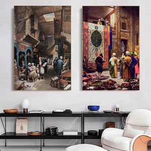 Célèbre Art arabe tapis marchand Reproduction toile peinture mur Art affiche impression sur tapis marché dans le vieux Caire photo décor 231228