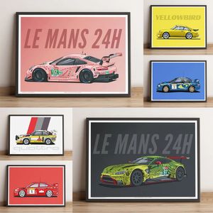 Marca de coches famosos, pintura en lienzo, carteles de coches de carreras clásicos e impresión, decoración de pared para el hogar, imagen artística para deportes de motor, decoración de sala de estar para niños, sin marco Wo6