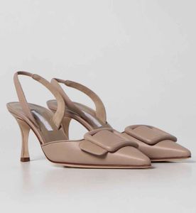 Famoso diseñador Mujeres Maysli Sandalias Zapatos Lady Slingback Punta estrecha Bombas Hebilla-detalle Lady Sexy Party Boda Stiletto Tacones altos EU35-43 Caja