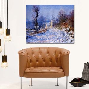 Peintures célèbres de Claude Monet route de Giverny en hiver paysage impressionniste peint à la main oeuvre à l'huile décor à la maison