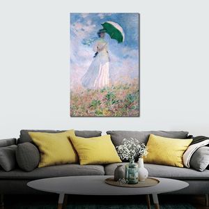 Pinturas famosas de Claude Monet mujer con una sombrilla mirando hacia la derecha paisaje impresionista pintado a mano ilustraciones al óleo decoración del hogar