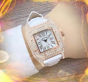 Célèbre carré romain réservoir cadran montre de luxe mode cristal diamants bague montres femmes mouvement à quartz rouge bleu rose bracelet en cuir chaîne bracelet montre-bracelet cadeaux