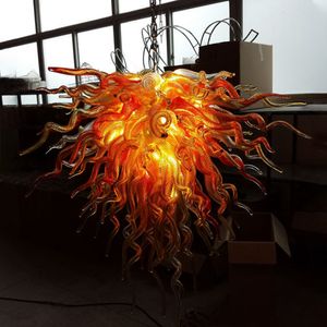 Luces de arte de lujo Sala de estar Lámparas de araña de fuego de oro ámbar Lámpara LED Lámpara de araña de vidrio soplado hecha a mano Lustre de iluminación interior