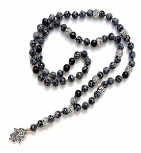 FANCY SCANDAL Long collier Lariat avec perles en pierre naturelle de 8mm et pendentif Hamsa hommes collier pour hommes collier Mala cadeau 2103319139182