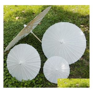 Fans Parasols 40 cm de diamètre Chine Japon Parapluie en papier Parasol traditionnel Cadre en bambou Poignée en bois Mariage Blanc Artificiel Umb Dhrqc