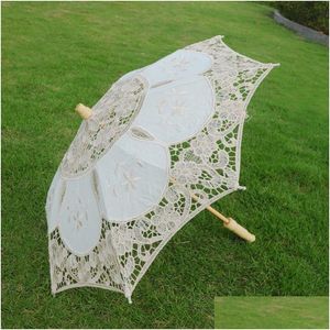 Ventilateurs Parasols Dentelle Parapluie Coton Broderie De Mariée Blanc Beige Parasol Soleil Pour Décoration Pographie Drop Delivery Party Events Acce Dharc