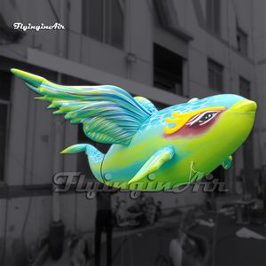 Fantastique suspendu grand ballon de poisson volant gonflable décorations de thème de la mer Animal de bande dessinée avec des ailes pour l'événement d'aquarium