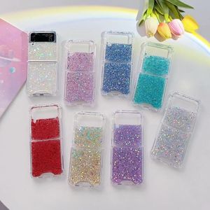 Fantaisie Bling paillettes époxy Transparent étuis pliants clair antichoc couverture arrière rigide pour Samsung Z Flip 3 4 Flip4 ZFlip3