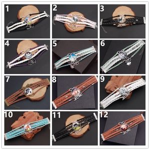 Mode 10 pièces/lot en cuir cheval snap Bracelets Vintage femmes bijoux charme motif verre tissé à la main multicouche combinaison bracelet cadeaux