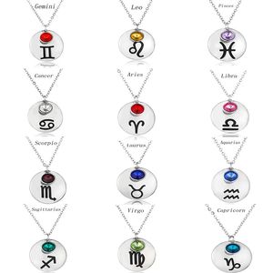 Moda 12 collares del zodiaco lucky Birthstone joyería de cumpleaños gemas cristalino de calidad superior constelaciones colgante para mujeres accesorios de lujo