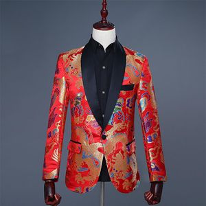 Mode 2020 nouveaux hommes vêtements Banquet robe costume scène hommes Blazer Polyester bouton unique rouge jolie pochette Style chinois S313S