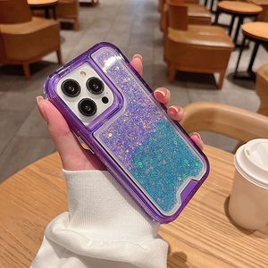 Mode 3 en 1 Gradient Glitter Sequins Anti-Shock Bumper Phone Case pour iPhone 14 Pro Max 11 12 13 Pro Sparkling Shockproof Clear Cover