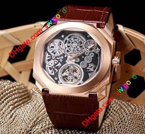 Fashion 4 Style Octo FINISSIMO TOURBILLON 102719 Skeleton Automatic Mens Watch Rose Gold Rubber Strap High Quality Gent New Watche6699644