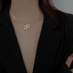 Moda Metal Metal Peach Heart Collar Collar Doble Collar Homenaje Interlocking Small Love Collar Jewelor