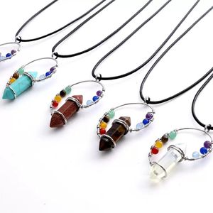 Fashion 7 Chakras Wire Wrap Conch Shape Pendant Natural Healing Stone Crystal Quartz Pendolo Opal Ametista Collana di cristallo rosa