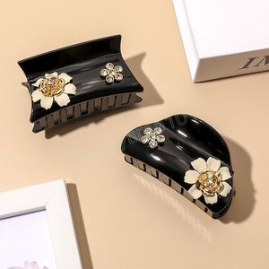 Moda 8,5 cm abrazaderas diamantes de imitación flor plástico negro pinza de pelo para mujeres niñas accesorios para el cabello