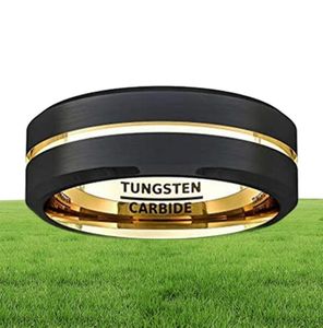 Fashion 8 mm Black Tungsten CARBUDE RING GOR GOLD GOROVE MATTE BRACKED BEIED EDGE MENS MEENS MARIAD CONFORT FIT2609250