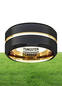 Fashion 8 mm de tungsteno negro anillo de carburo rango dorado