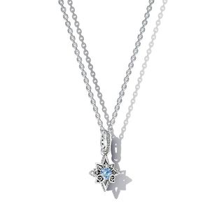 Moda 925 Plata de ley Cielo Azul Estrella de Mar Colgante Collar Diamante Brillante Estrella Cadena Artículo Original en Caja Hombres y Mujeres Pareja Conjunto Regalo