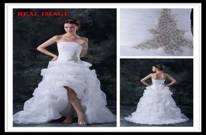Moda Una línea Vestidos de novia sin tirantes atractivos blancos Hi Lo Corte Tren Vestidos de novia plisados ​​paleados dhyz 019283372