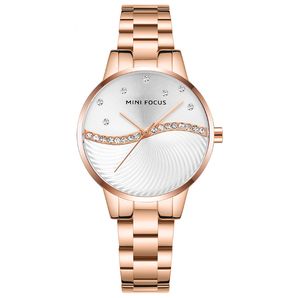 Mode et élégante bande en acier inoxydable de luxe cwp montre pour femme mouvement à quartz japonais diamant cristal élégant montres pour femme 0263L MINI FOCUS montres-bracelets