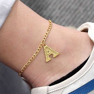 Fashion Anklet Gold Color Capital Alphabet Bracelets For Women Girl Summer Charm Barefoot Chain Foot Gift 21,8 cm de long 230719