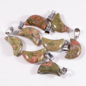 Colgantes de abalorios de piedra de cristal curativos surtidos de moda para collares Chakra Reiki a granel para la fabricación de joyas piedras de Unakite