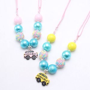 Mode bébé gros bubblegum perles collier avec pendentif autobus scolaire pour filles enfants bricolage corde chaîne collier enfants cadeau