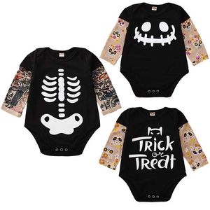 Ropa de moda para bebés, niños y niñas, pelele con manga de tatuaje INS, monos con estampado de calavera y letras de manga larga para Halloween, ropa infantil M2411