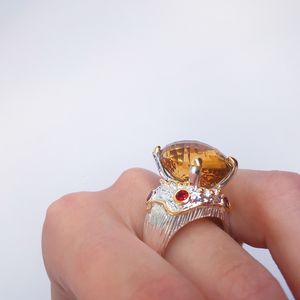 Manera- oro grande de la joyería del anillo de circonio chapado en plata de lujo cóctel joyería de las mujeres grandes suena el partido